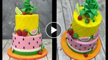 Tropical Fruit Design Cake