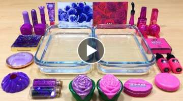 Purple vs Pink ! Mixing Makeup Eyeshadow into Clear Slime ! Satisfying Slime Videos #529