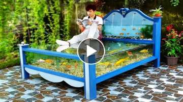 A masterpiece made from cement and glass! beautiful outdoor aquarium bed